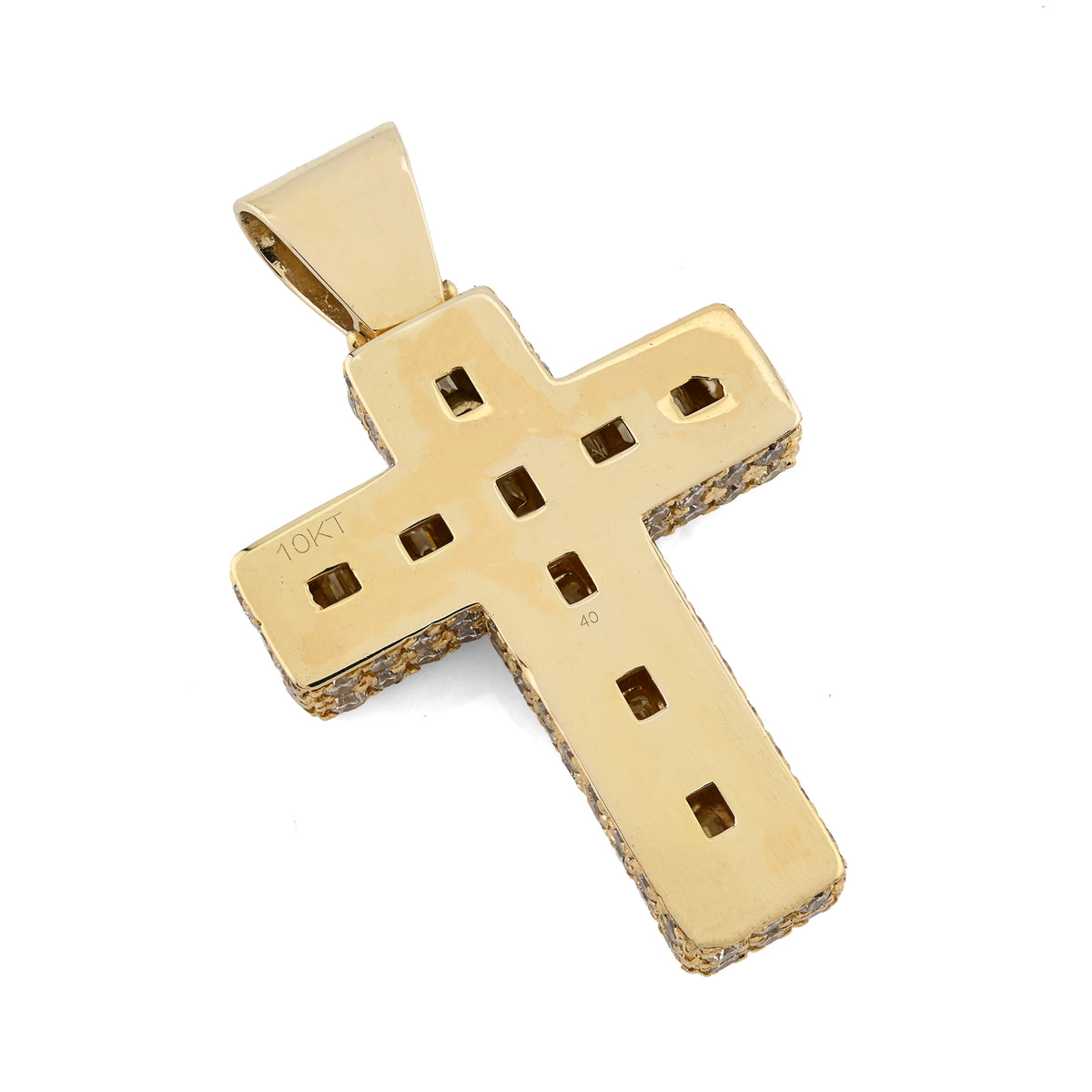10K Yellow Gold 3.5 CT Natural Diamond Emeralds Religious Cross Pendant Men 12.3 g Charm 43.4 MM — view 10