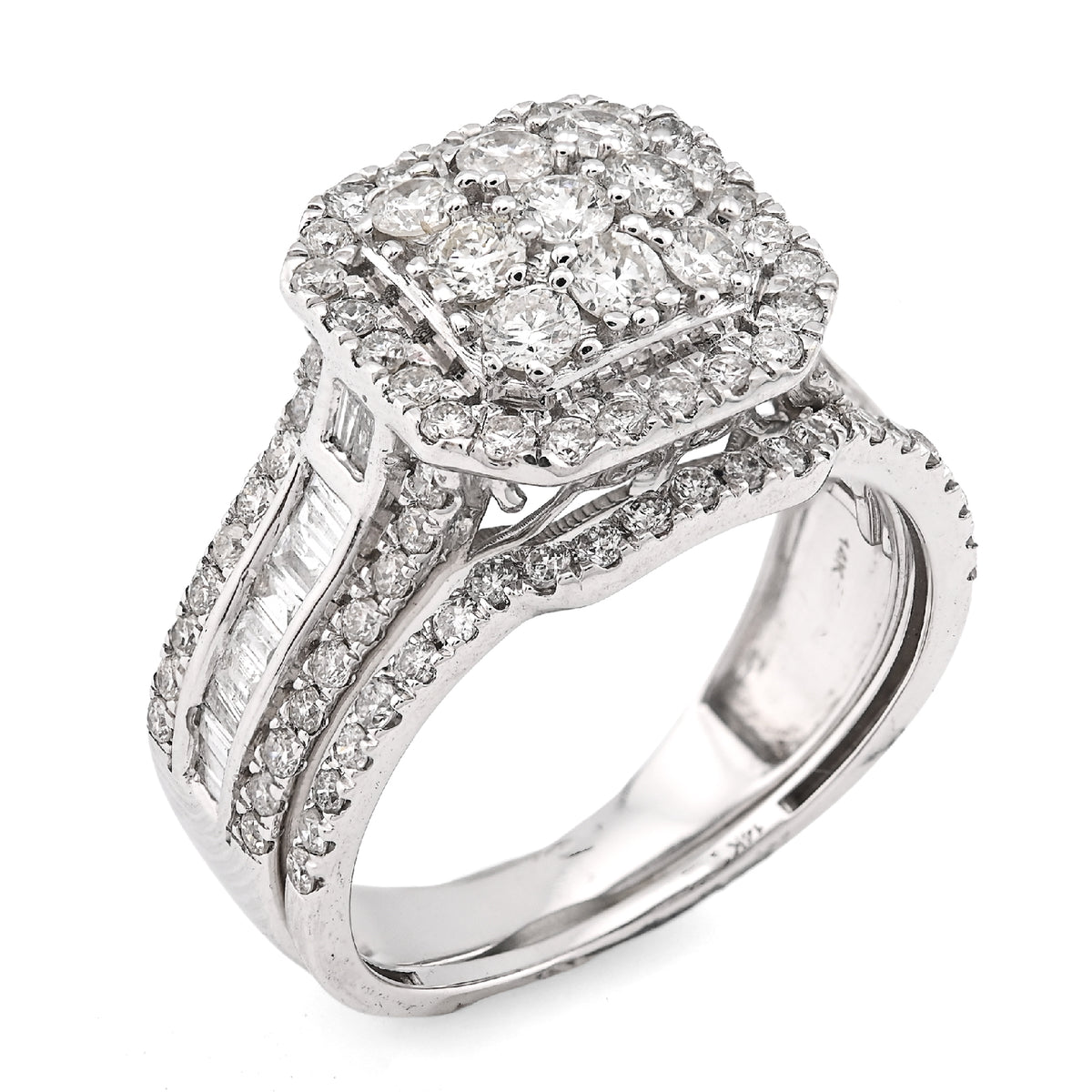 14K White Gold 1.31CT Natural Diamond Octagon Round/Baguette Women Wedding Ring Band — view 7