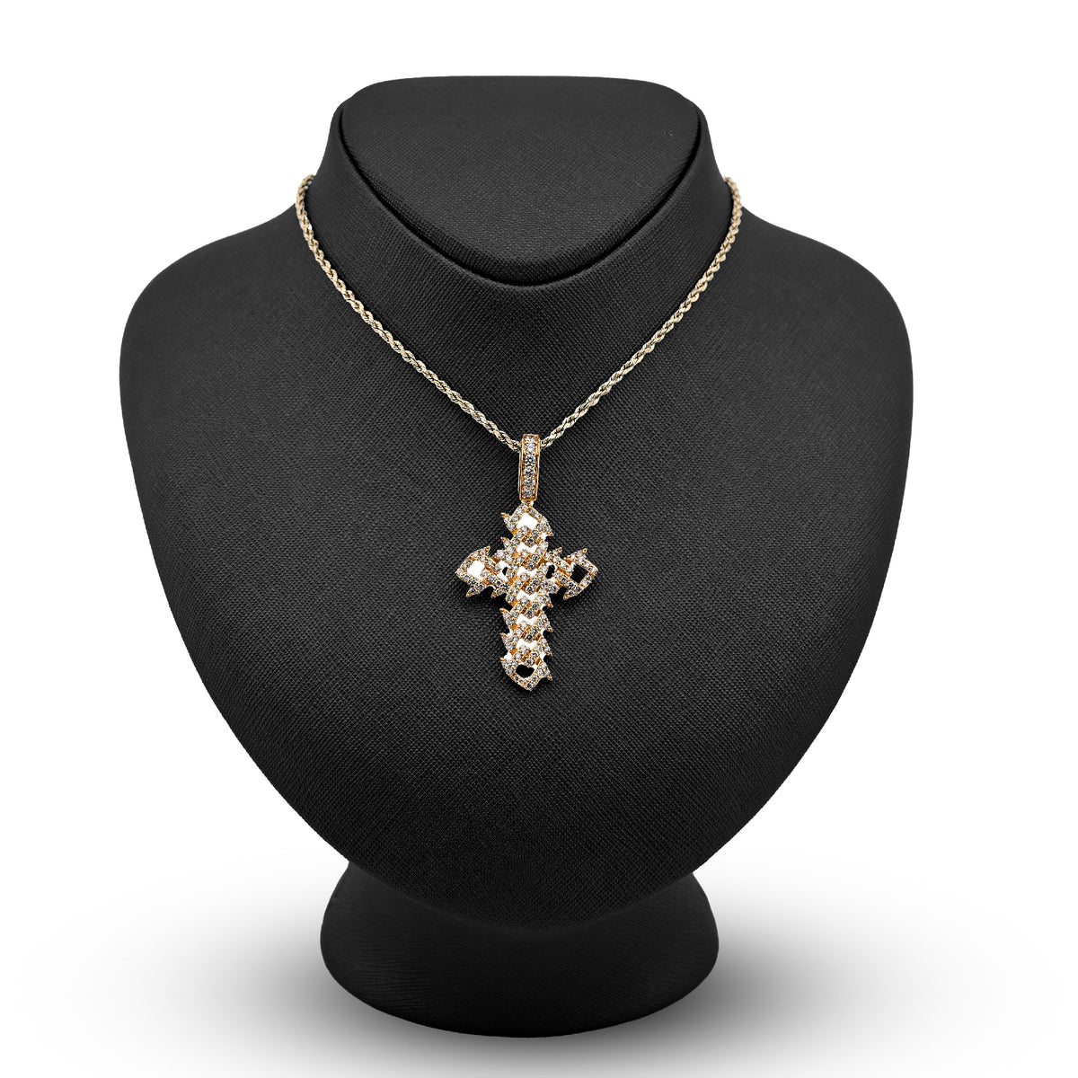 10K Yellow Gold Cuban Link Religious Cross 2.5Ct Natural Diamond Men Charm 2.25" Pendant — view 3