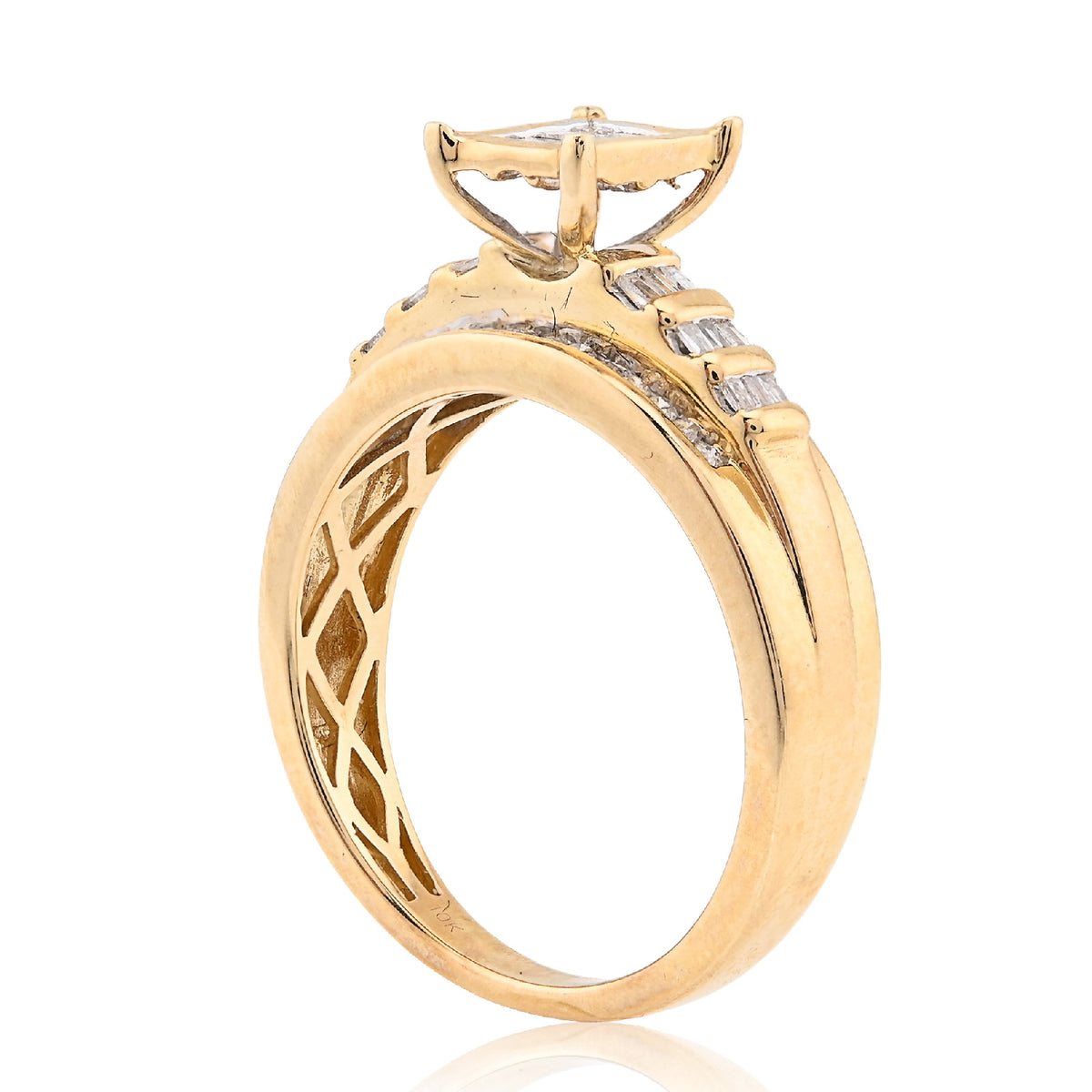10K Yellow Gold 0.50CT Natural Diamond Rectangular Centre Baguette Women Wedding Ring — view 7