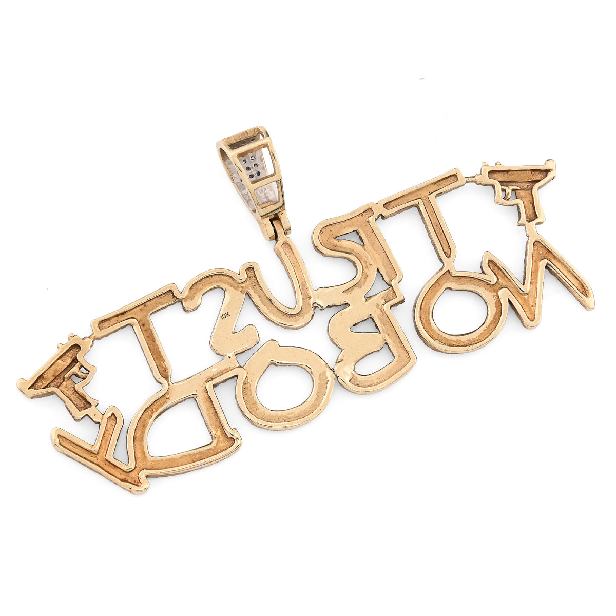 10K Yellow Gold 1.10Ct Natural Diamond "Trust Nobody" Gun Men Pendant Women 2.5" Charm — view 8
