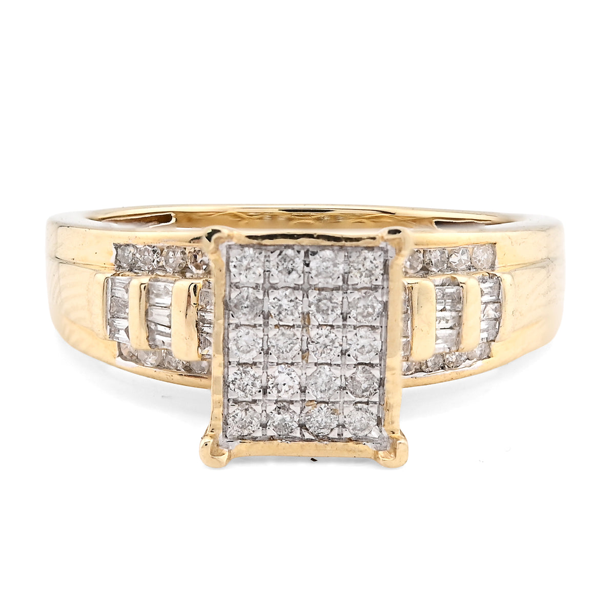 10K Yellow Gold 0.50CT Round/Baguette Natural Diamond Rectangular Women Band Ring — view 1
