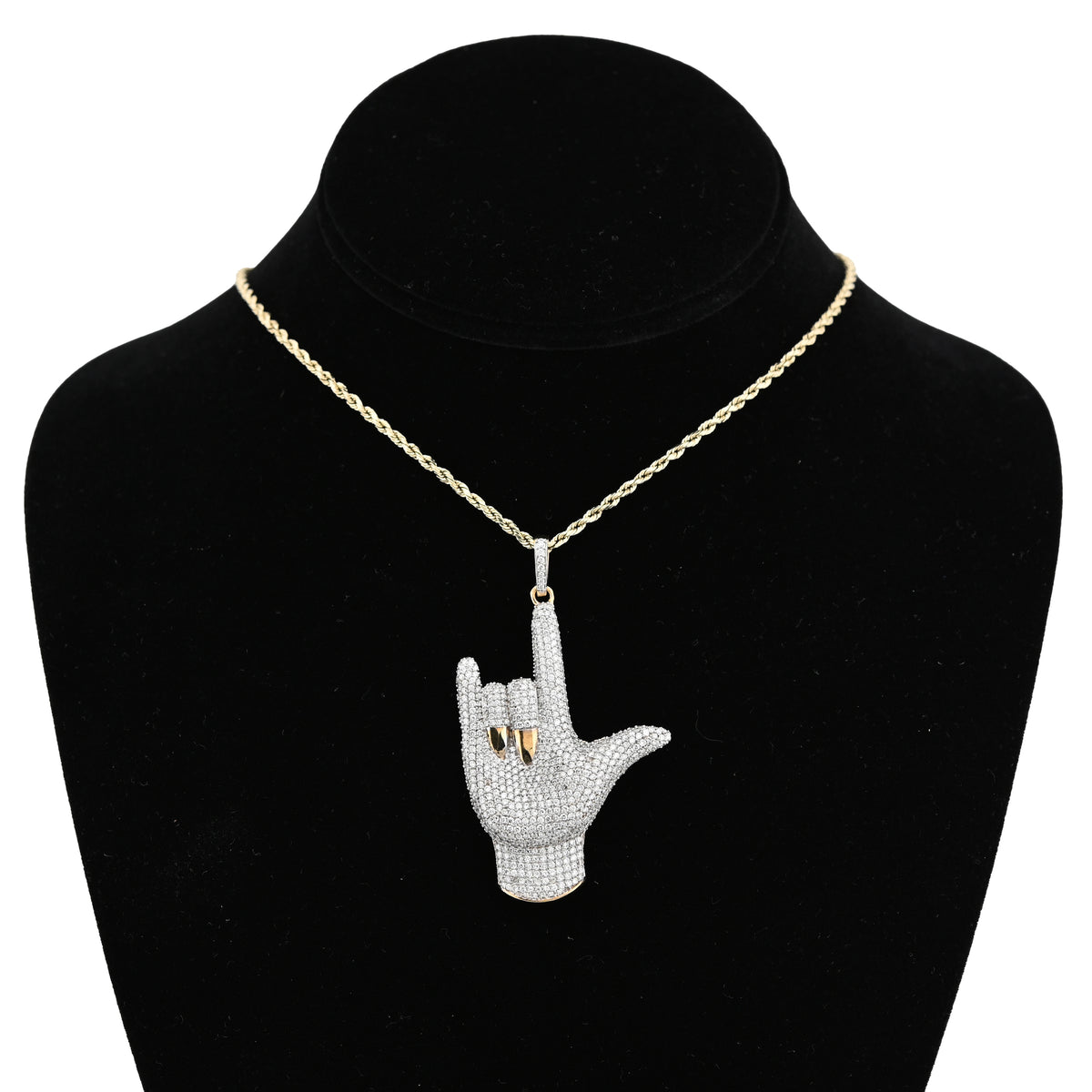 10K Yellow Gold "I LOVE YOU" Sign 3.05CT Natural Diamond Pendant Men Women Charm — view 3