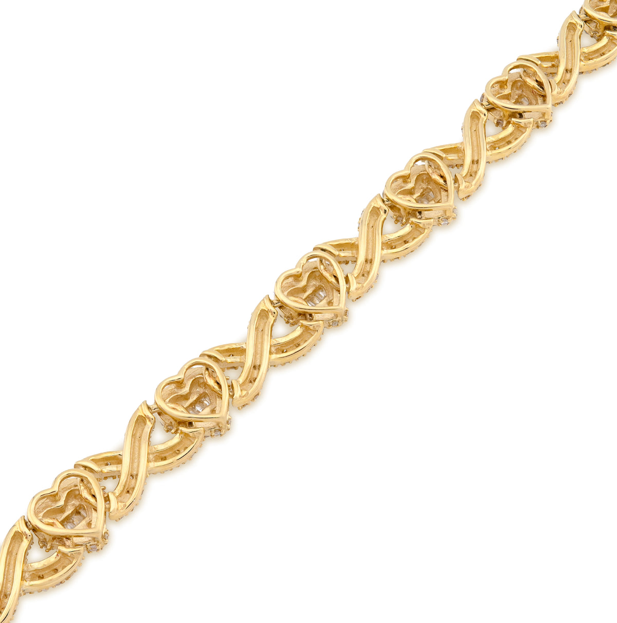 10K Yellow Gold 2.6 CT Natural Diamond Infinity Heart Bracelet 7MM 7.5" Women  — view 7