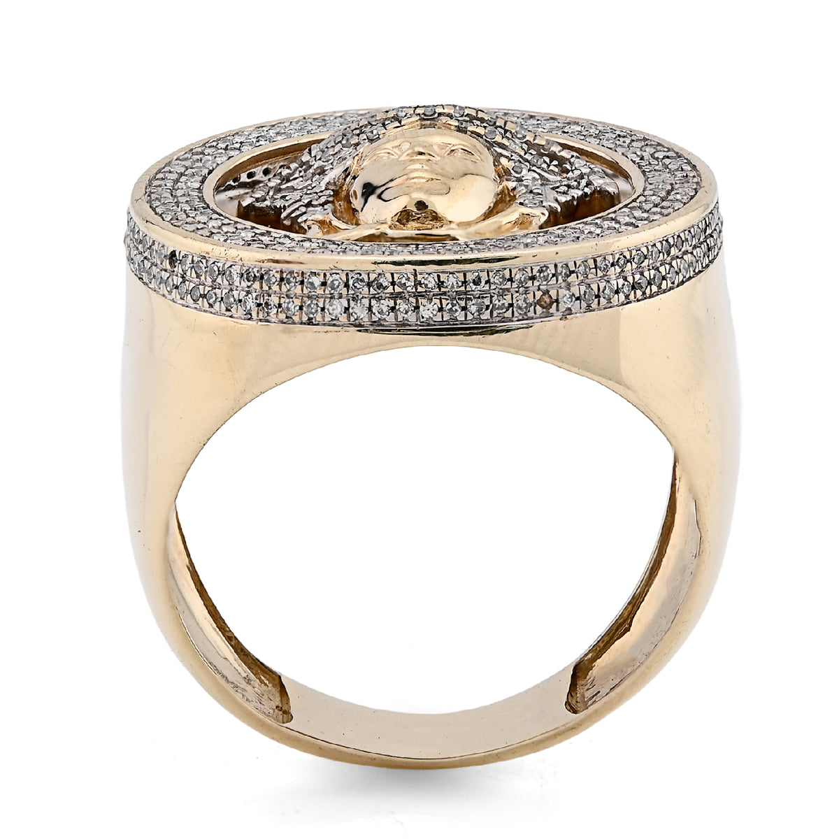 10K Yellow Gold Round Medusa Face 1CT Natural Diamond Men Pinky Ring — view 6
