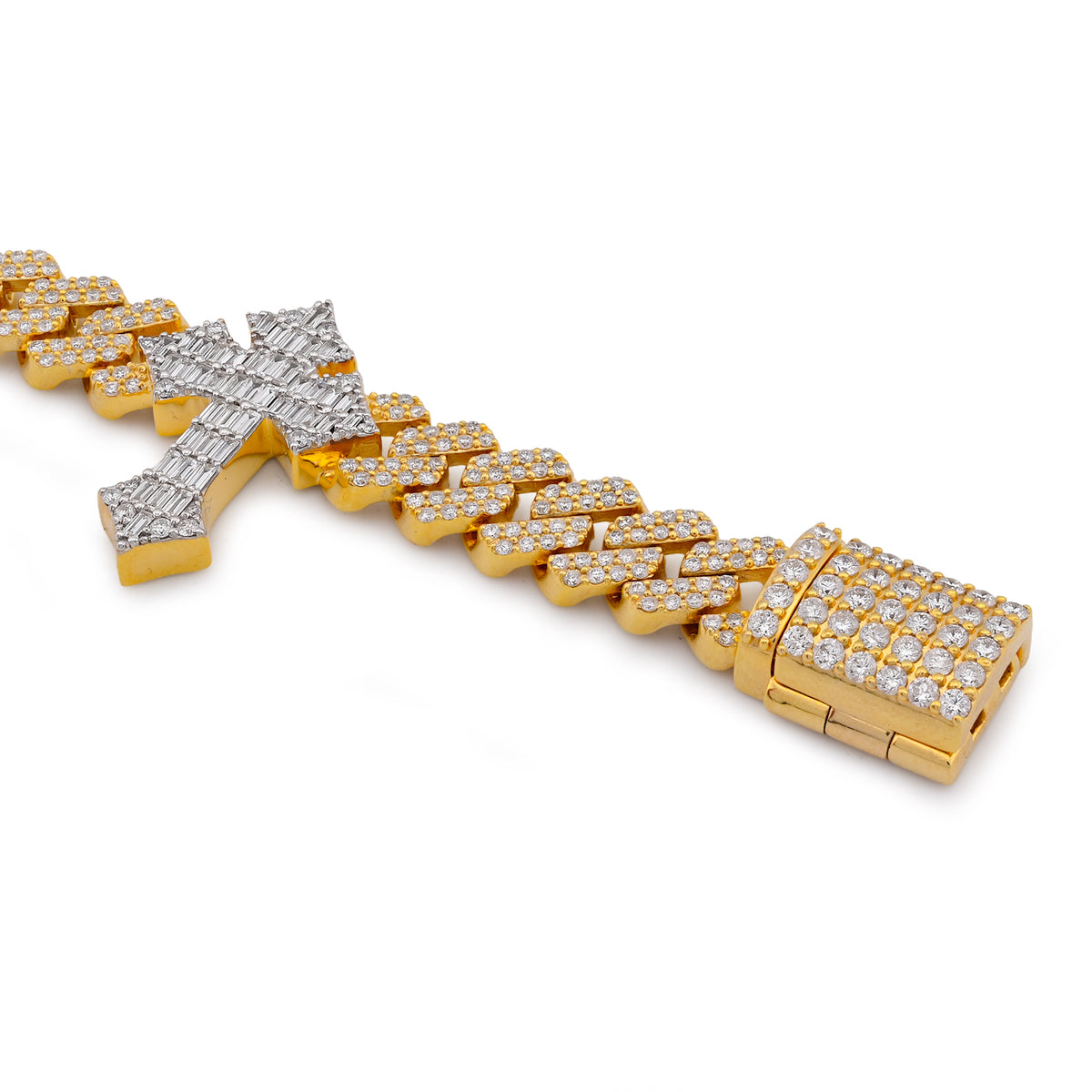 Prong Set Cuban Cross Link Natural Diamond Baguette/Round 5.49CT 10K Gold Bracelet 8" — view 5