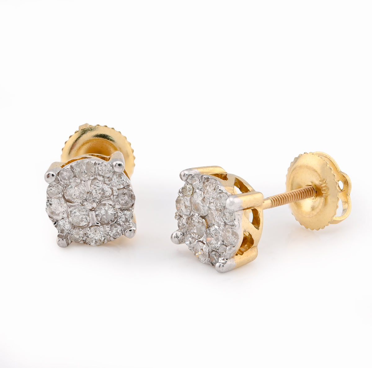 10K Yellow Gold 0.53CT Natural Diamond Flower Cluster Men Earrings Women Studs — view 3