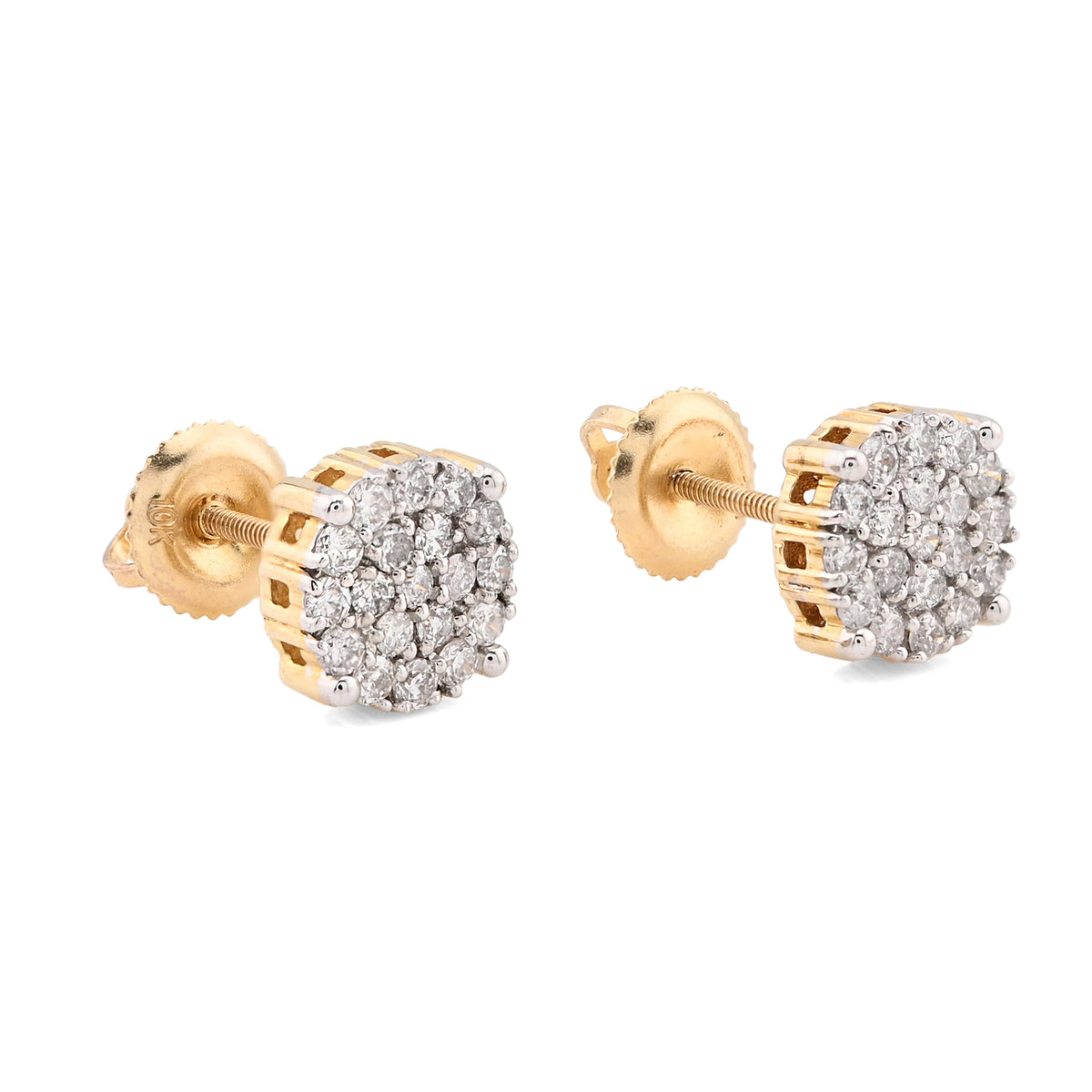 10K Yellow Gold 0.55CT Round Natural Diamond Cluster Diamond Earrings Men Women Studs — view 3