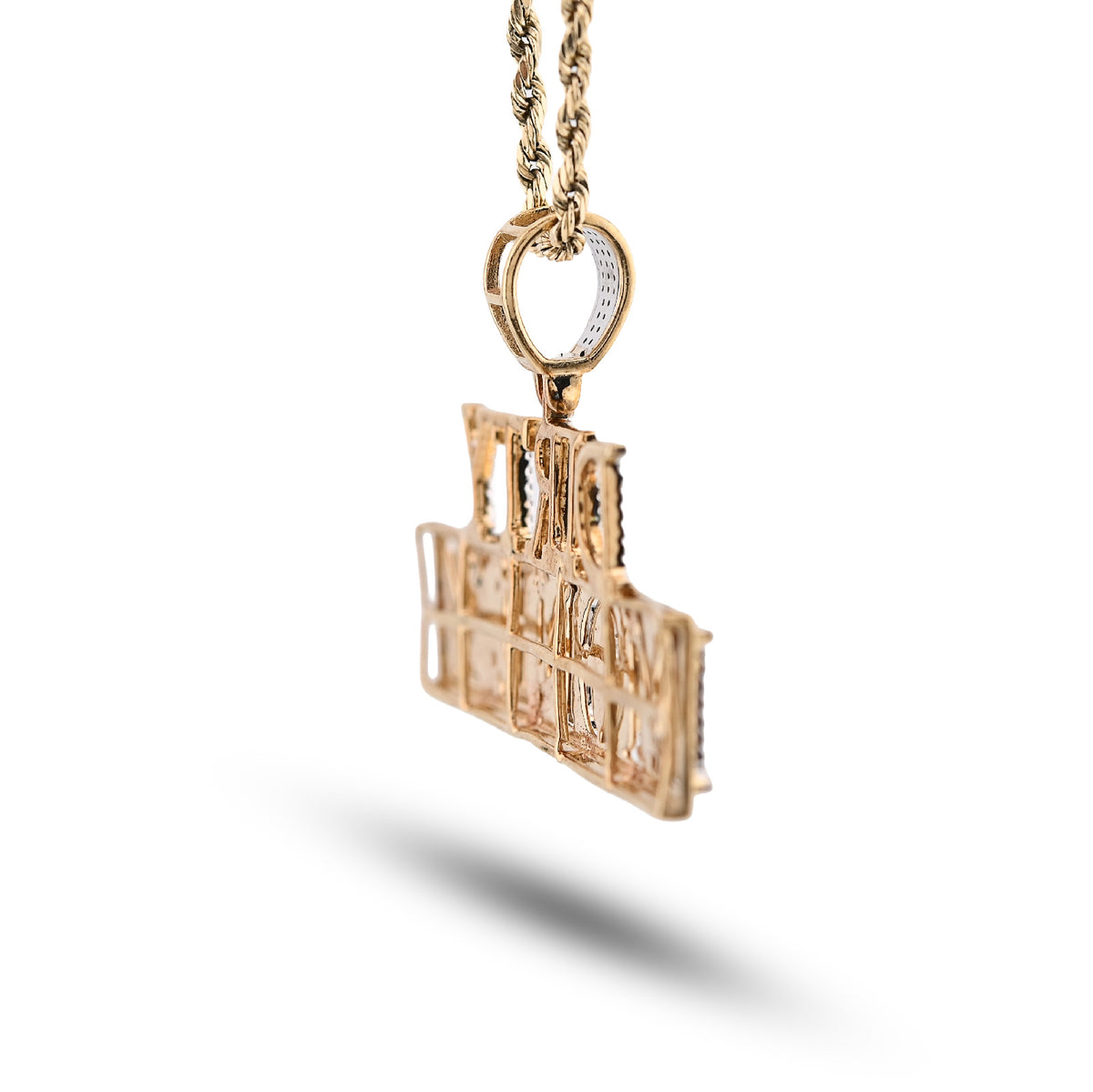 10K Yellow Gold "DIRTY MONEY" Custom Charm 1CT Natural Diamond 2.1" — view 6