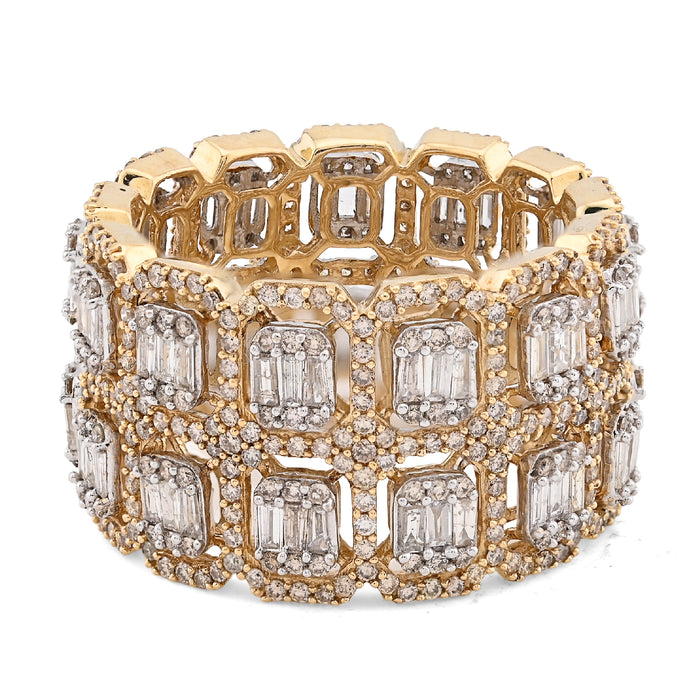 10K Yellow Gold 2 Row Round/Baguette 7CT Natural Diamond All Iced Men Ring — view 1