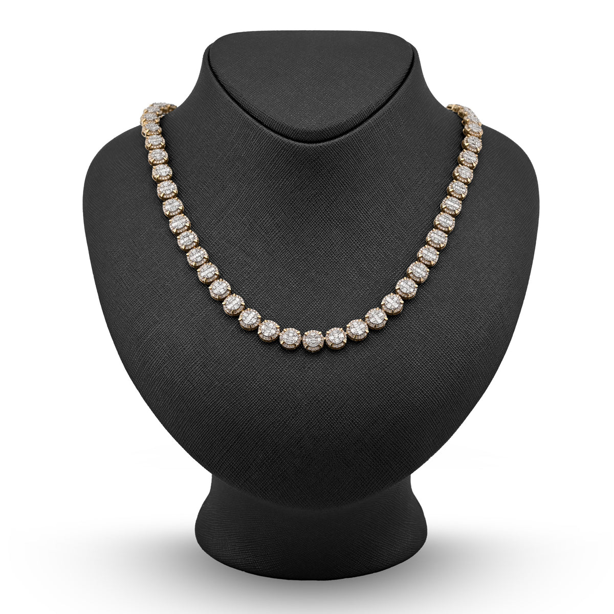 10K Yellow Gold 14 CTW Natural Diamond Baguette/Round Tennis Chain Round Shape Link 20" Necklace — view 1