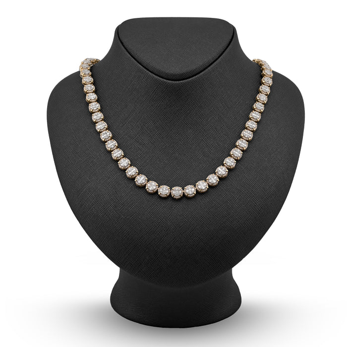 10K Yellow Gold 14 CTW Natural Diamond Baguette/Round Tennis Chain Round Shape Link 20" Necklace — view 1