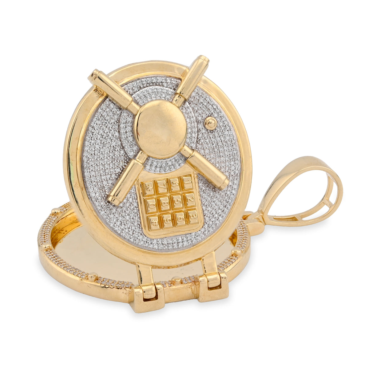10K Yellow Gold Vault Door Memory Picture Pendant 1.2CT Natural Diamond Men Women Charm — view 1