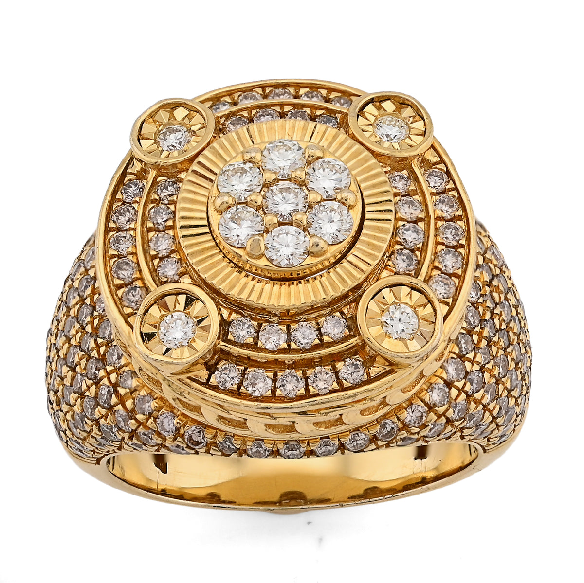 10K Yellow Gold Flower Cluster Multi Halo 2.55CT Natural Diamond Men Side Iced Pinky Ring — view 2