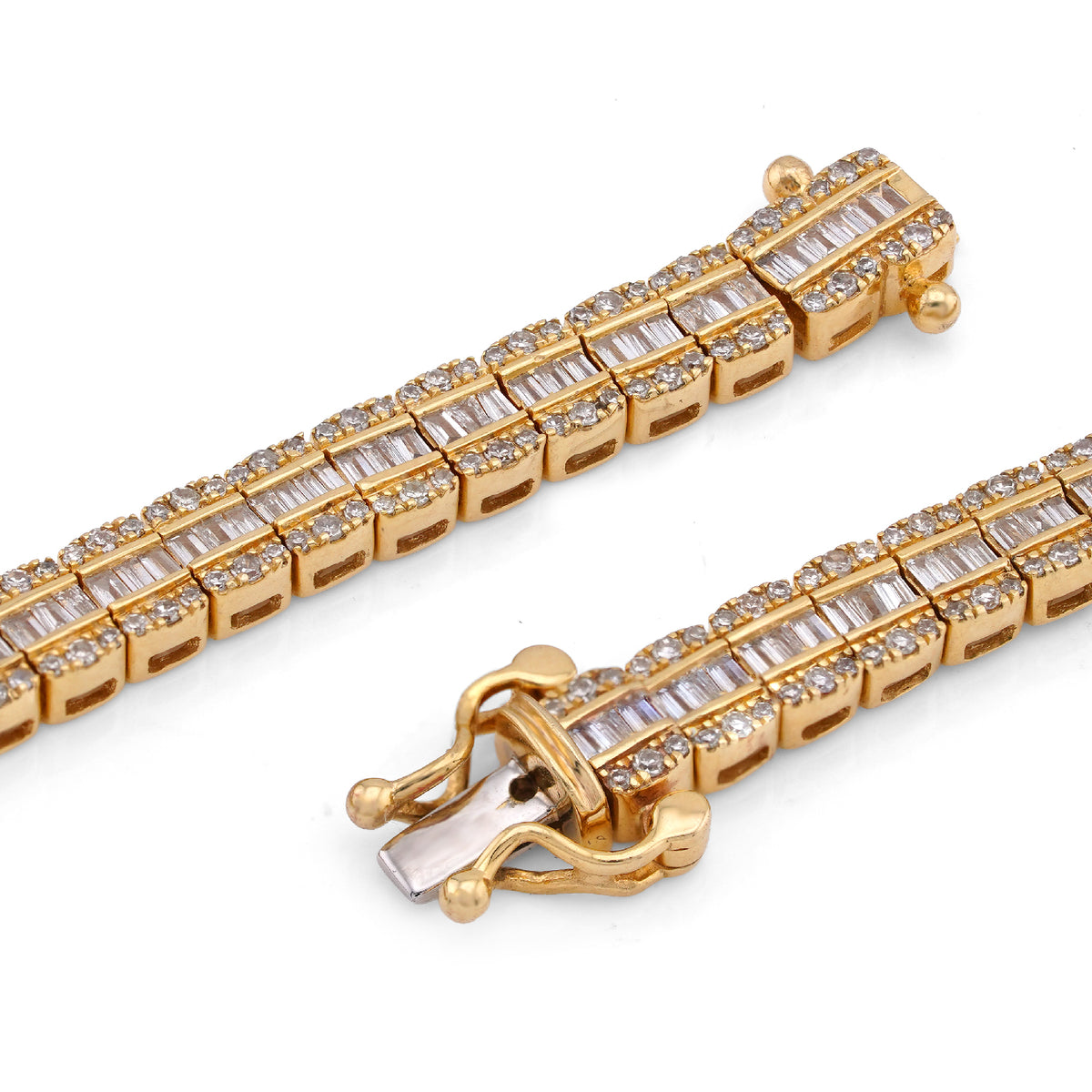 10K Yellow Gold Round/Baguette 4.72CT Natural Diamond 4MM Tennis Chain Men Necklace 18" Chain — view 10