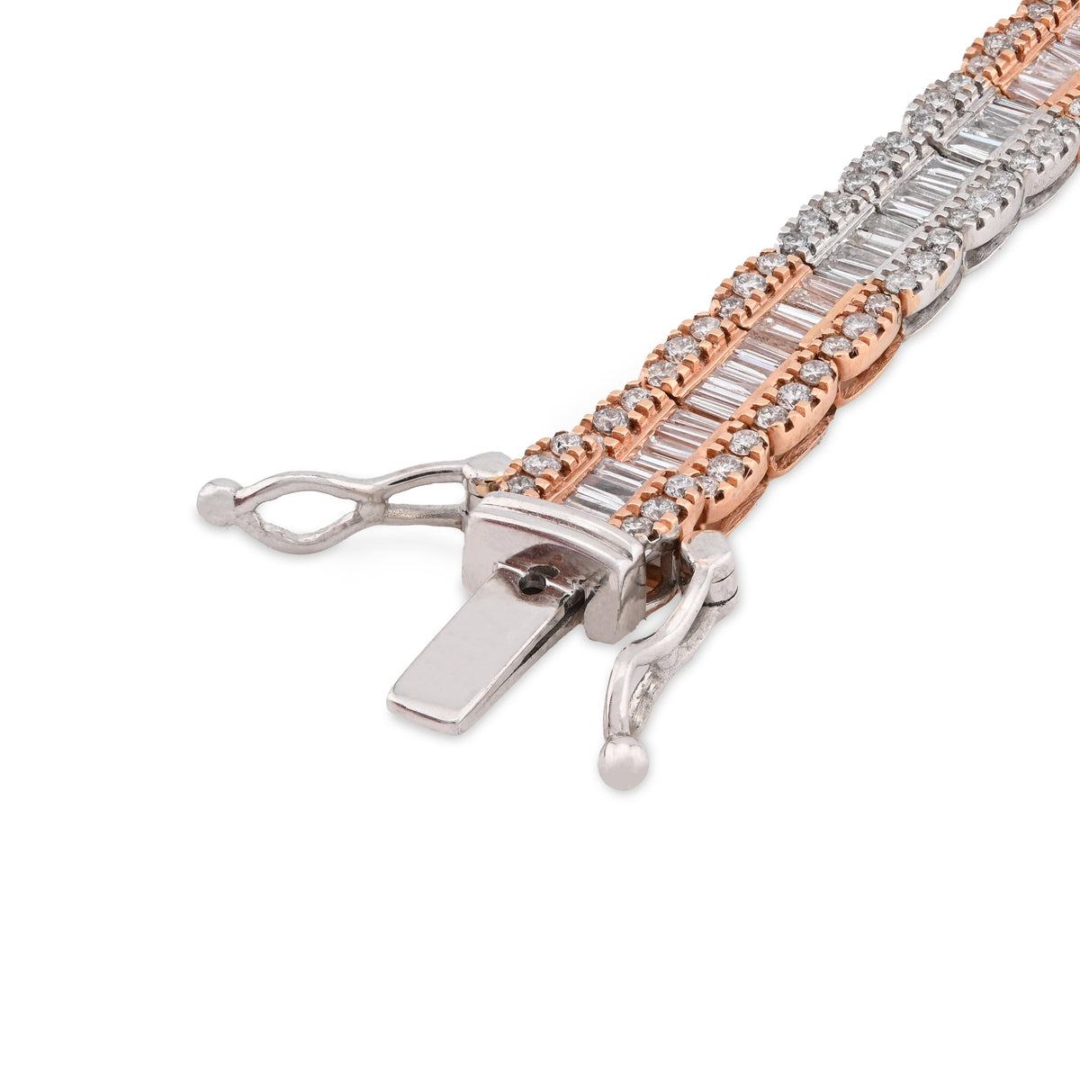 10K Rose/White Gold 2 Tone 5.50 Ct Natural Diamond Baguette/Round 8" Single Row Tennis Bracelet 6.5MM 15.8g — view 4
