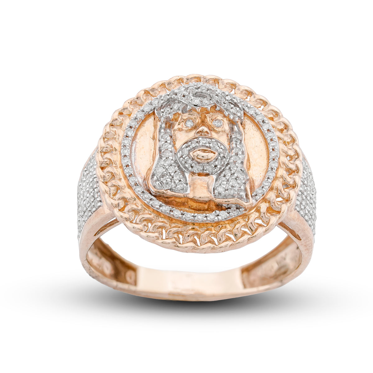 Jesus Head Cuban Link Men Ring 0.50CT Natural Diamond 10KT Yellow Gold Men Ring