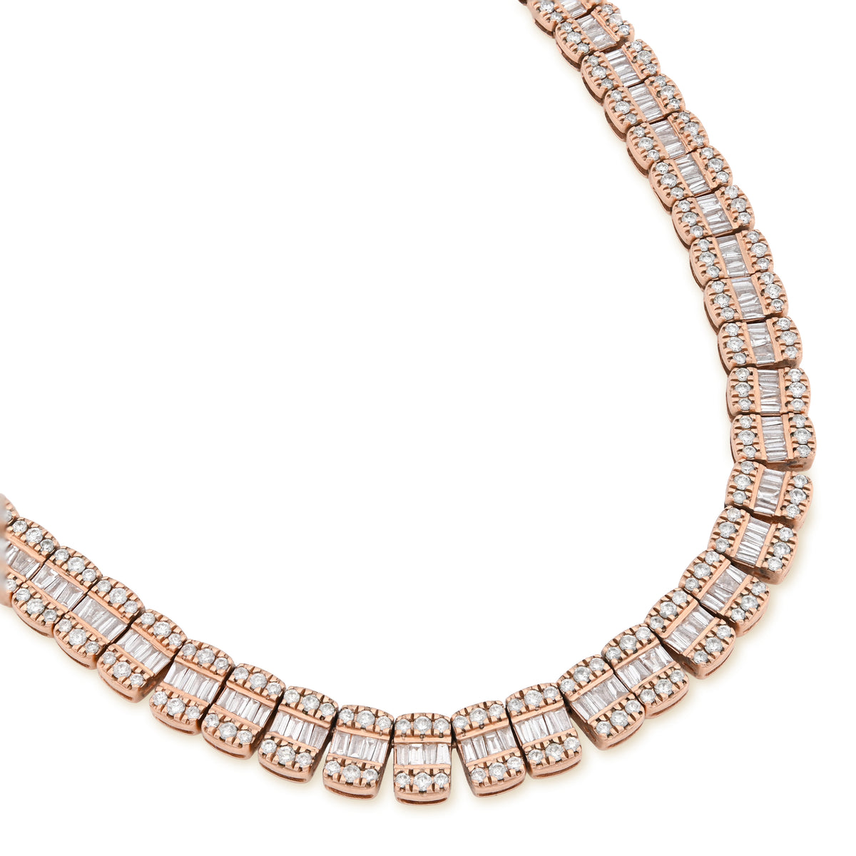 10K Rose Gold 15.4CT Natural Diamond Round/Baguette 7MM tennis Chain 7MM Men Women Necklace — view 6