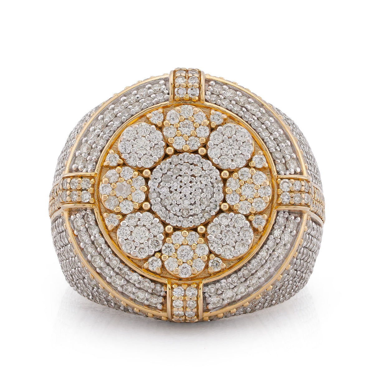 Flower Cluster Halo Ring 3.66CT Round Natural Diamond 10K Gold Men Ring