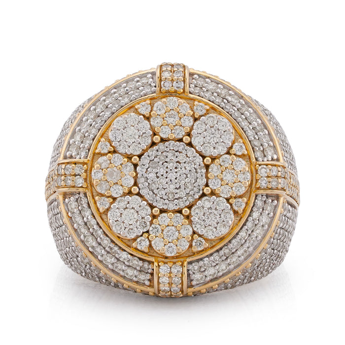 Flower Cluster Halo Ring 3.66CT Round Natural Diamond 10K Gold Men Ring