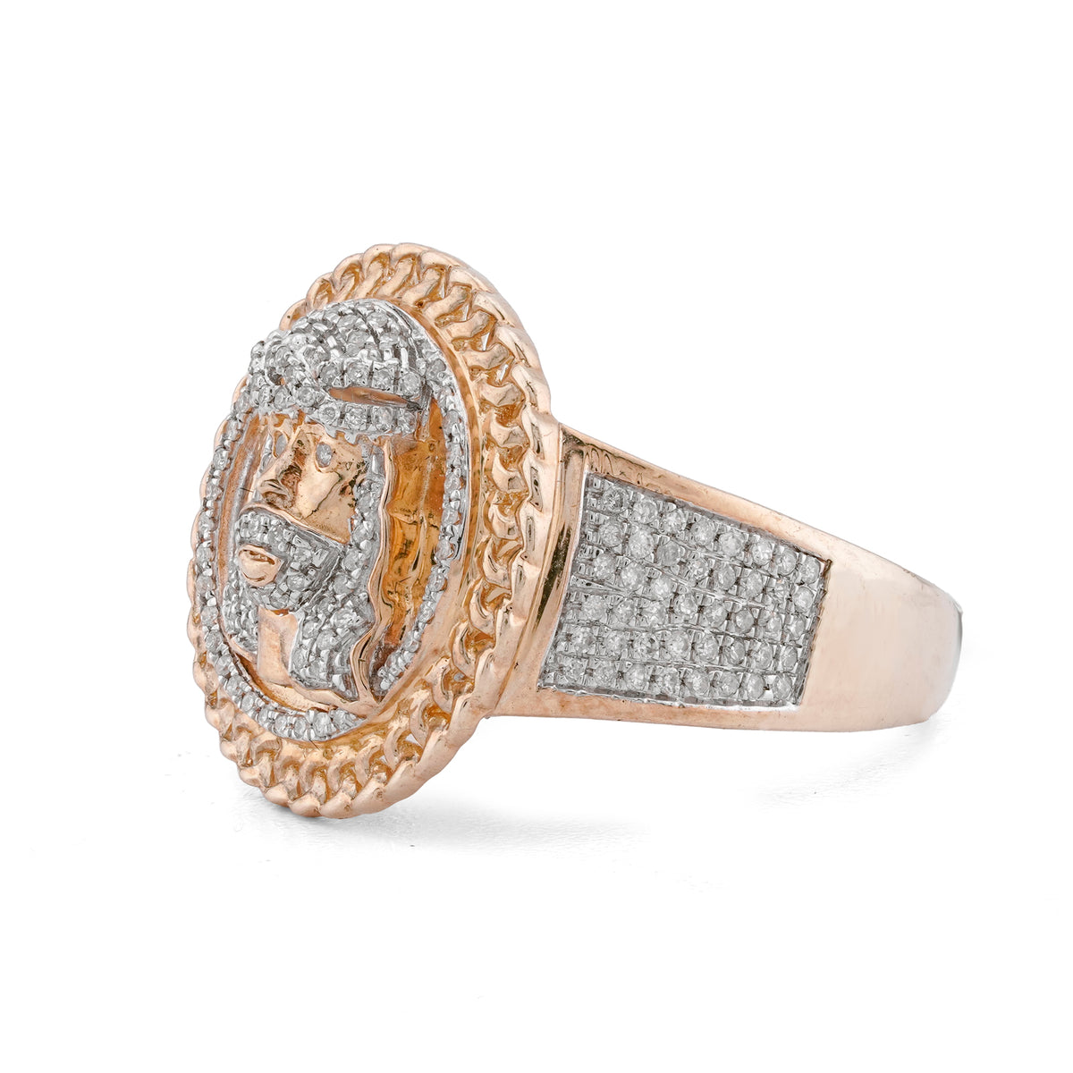 Jesus Head Cuban Link Men Ring 0.50CT Natural Diamond 10KT Yellow Gold Men Ring