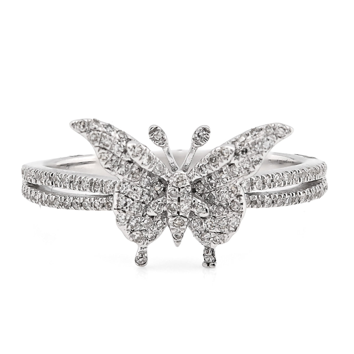 10K White Gold 0.22CT Natural Diamond Butterfly two band Women Ring — view 1