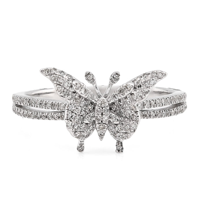 10K White Gold 0.22CT Natural Diamond Butterfly two band Women Ring — view 1