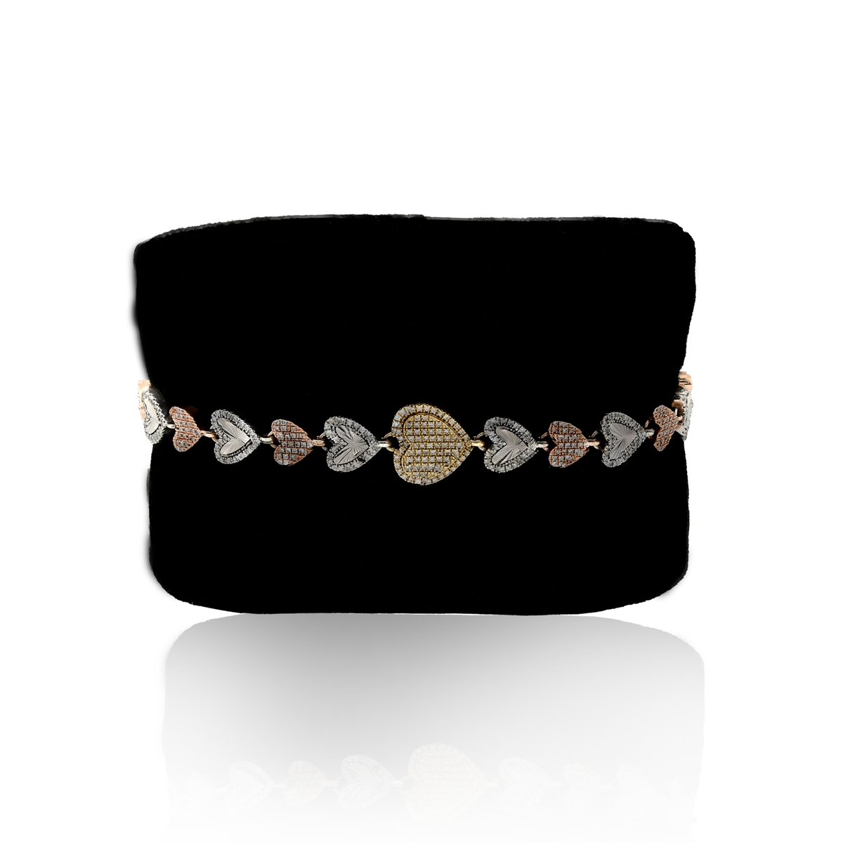 10K Yellow, White & Rose Gold 3 Tone 2CT Natural Diamond Heart Bracelet — view 9