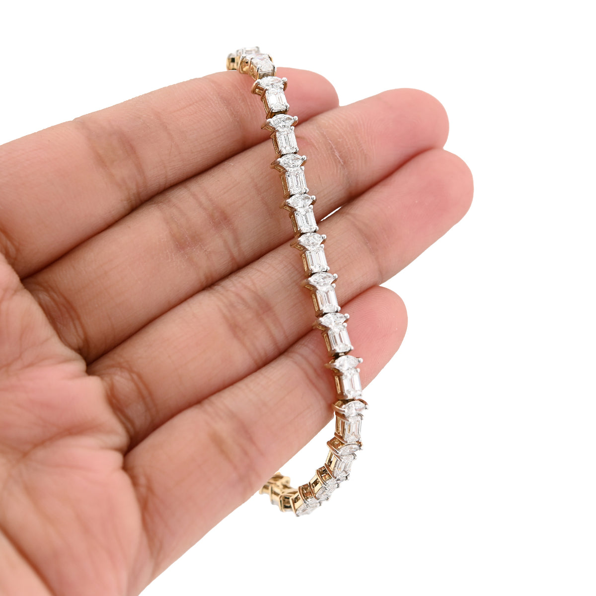 14K Yellow Gold 6.79CT Lab Diamond 7" Emerald/Marquise Solitaire 5.5MM 10.3g Men Women Tennis Bracelet — view 5