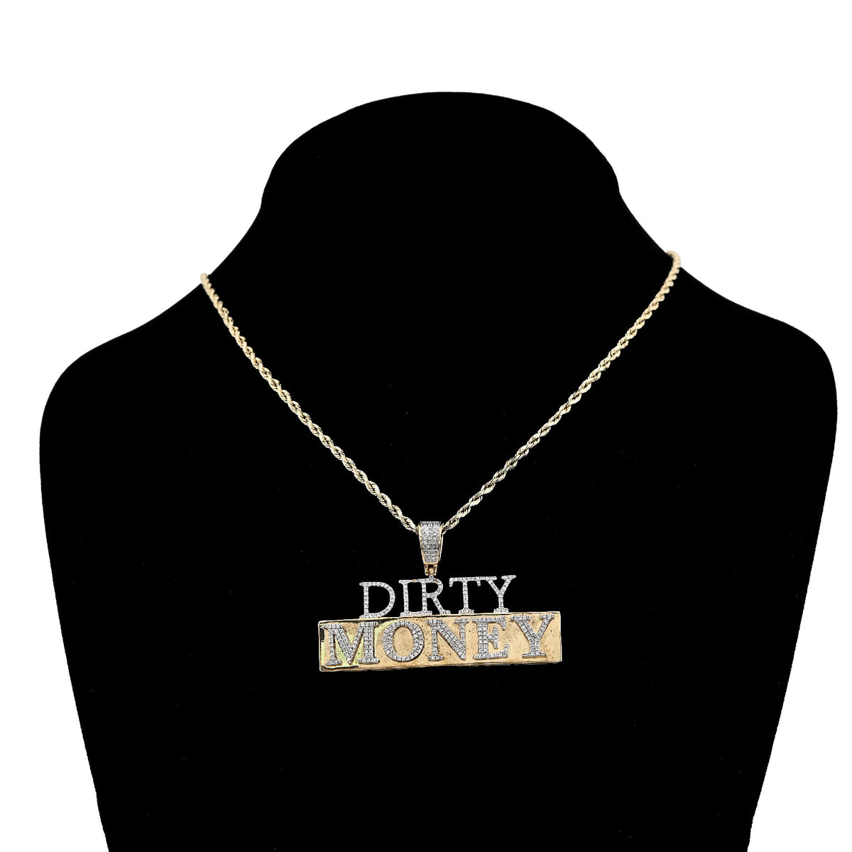 10K Yellow Gold "DIRTY MONEY" Custom Charm 1CT Natural Diamond 2.1" — view 3