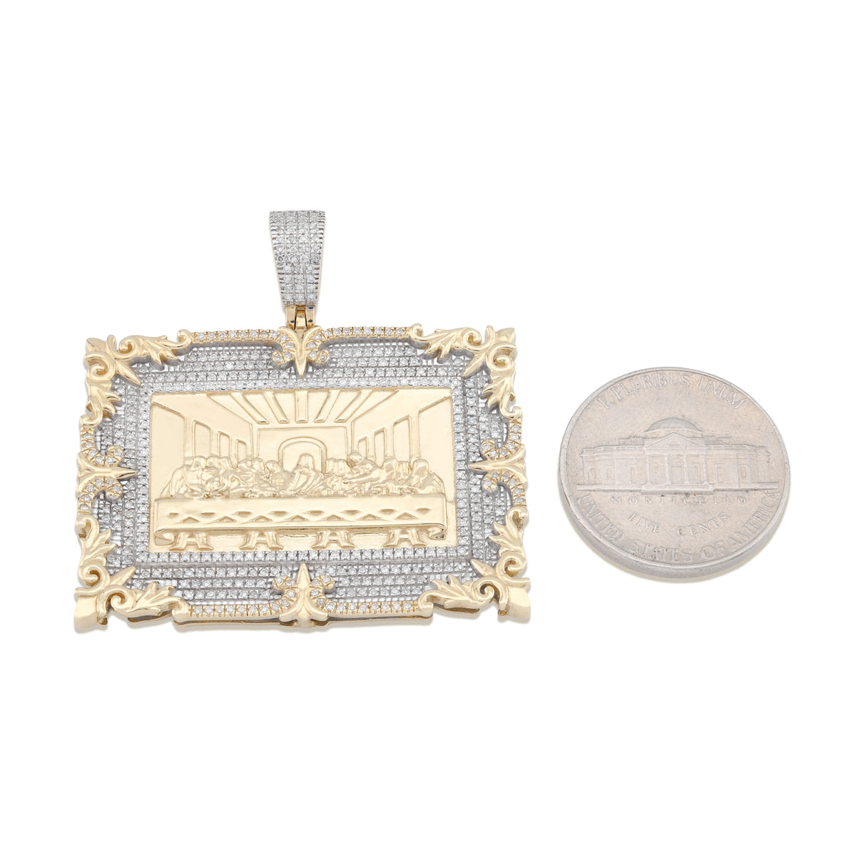 10K Yellow Gold 0.80 CT natural Diamond Last Supper Pendant Rectangular Men Women Charm 41.6 MM 14.7g — view 3