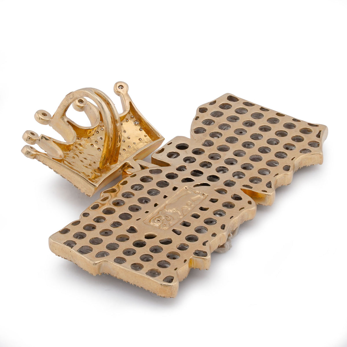 10K Yellow Gold RICH Crown Pendant 5CT Natural Diamond Men Women Charm — view 8
