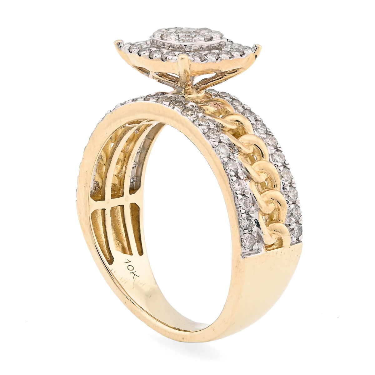 10K Yellow Gold 1.25CT Natural Diamond Cuban Link Square Women Ring — view 7