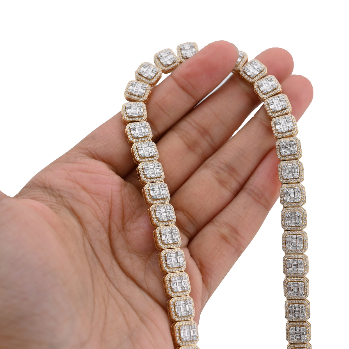 10K Yellow Gold 14.71CT Baguette Natural Diamond 77.3G Tennis Chain Men Women 8MM Necklace — view 5