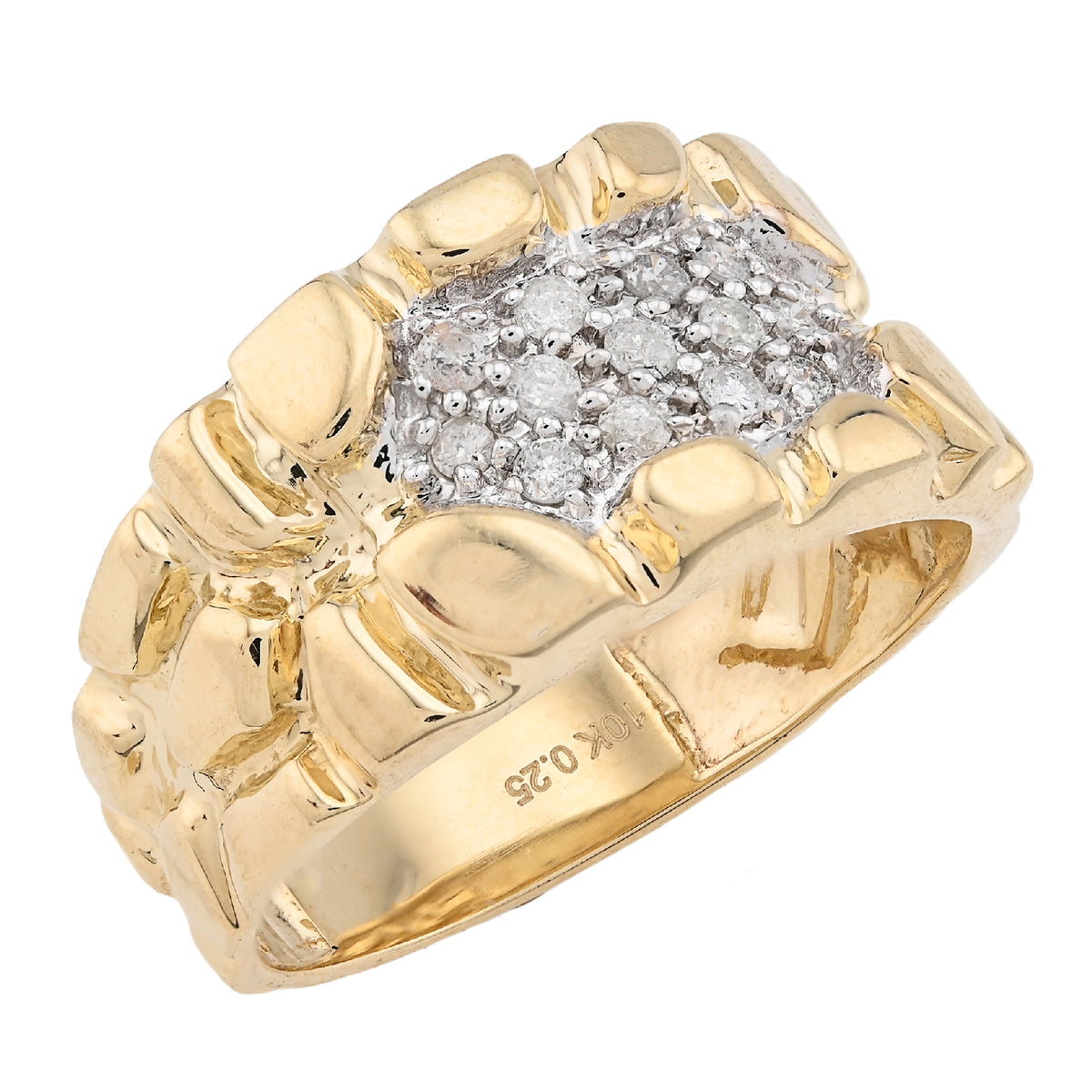 10K Yellow Gold 0.25CT Centre Natural Diamond Men Nugget Ring — view 3