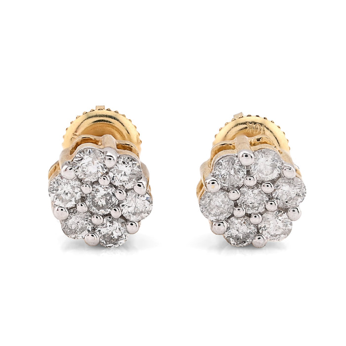 10K Yellow Gold 0.77CT Natural Diamond Flower Stud Men Women Earrings — view 1