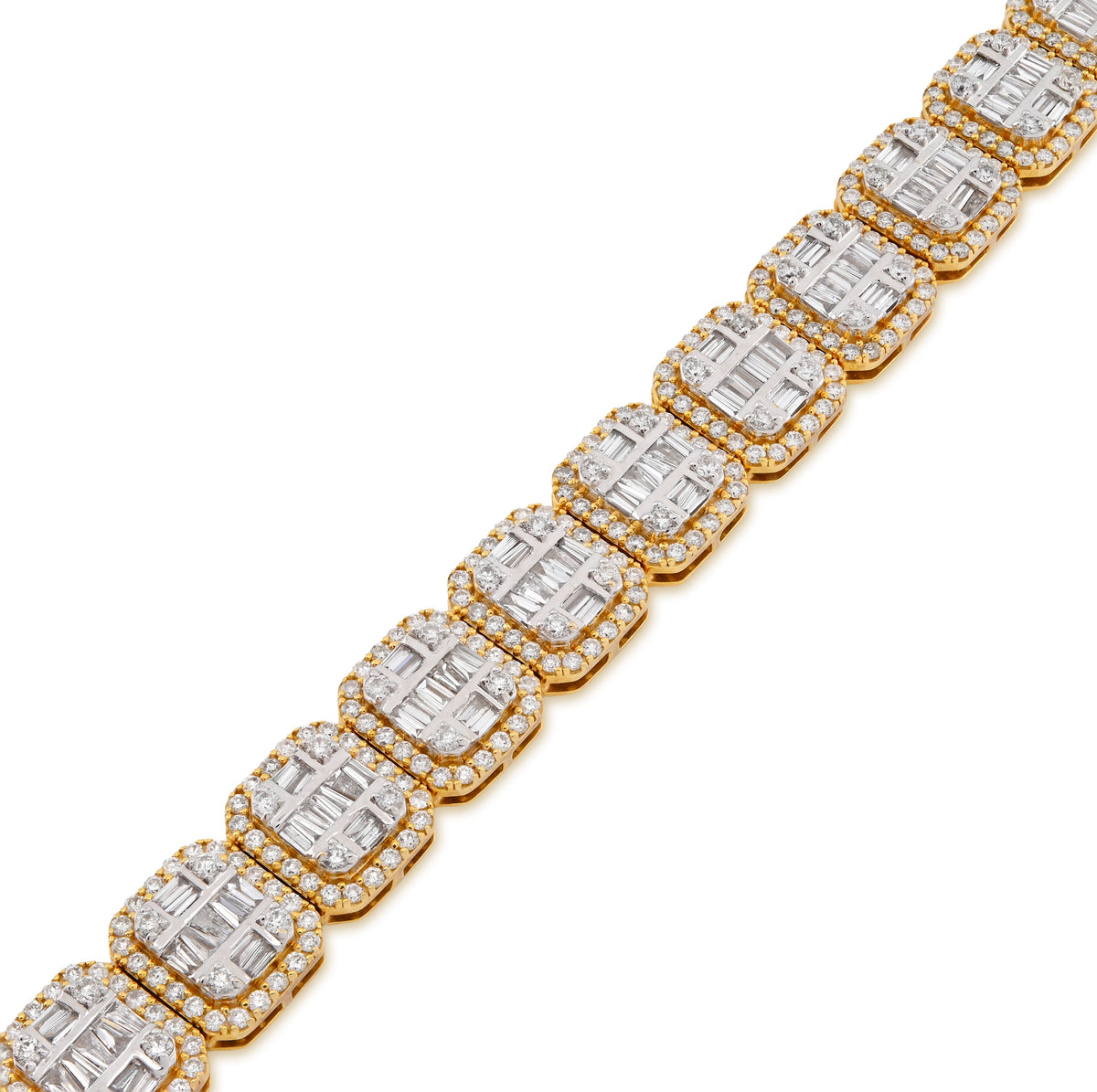 10K Yellow Gold 10MM 7.59CT Natural Diamond Round/Baguette 8" Men Tennis Bracelet — view 1