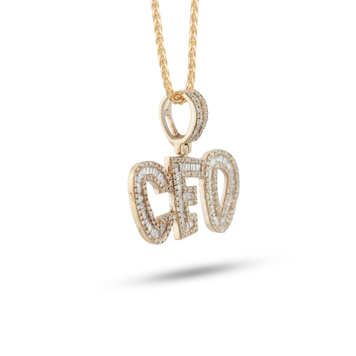 CEO Charm Baguette/ Pointer 2ct Natural Diamond 10K Gold Men Women Pendant