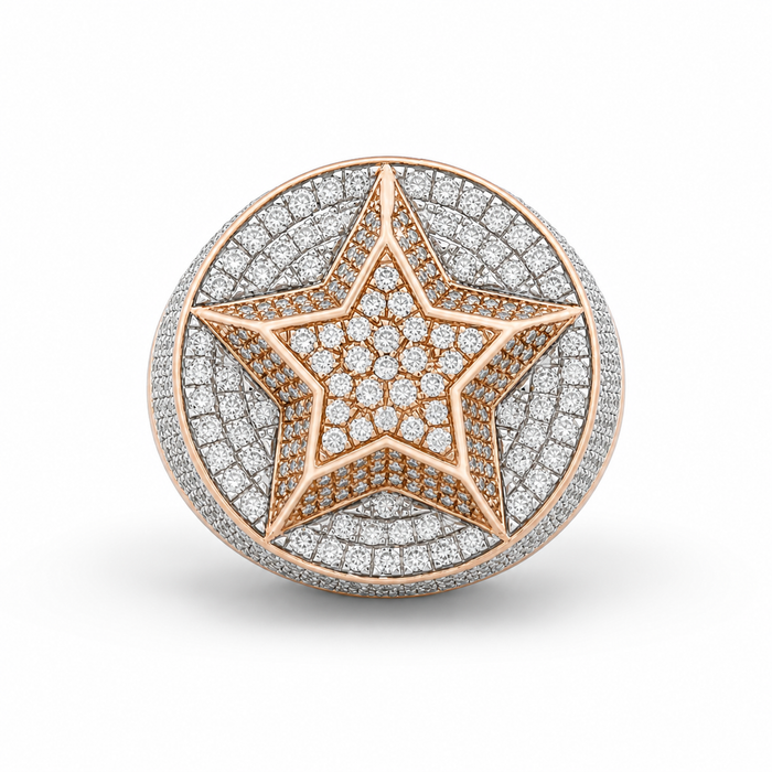 Star Circular Ring 1.3CT Natural Diamond 14KT Yellow Gold Men Ring