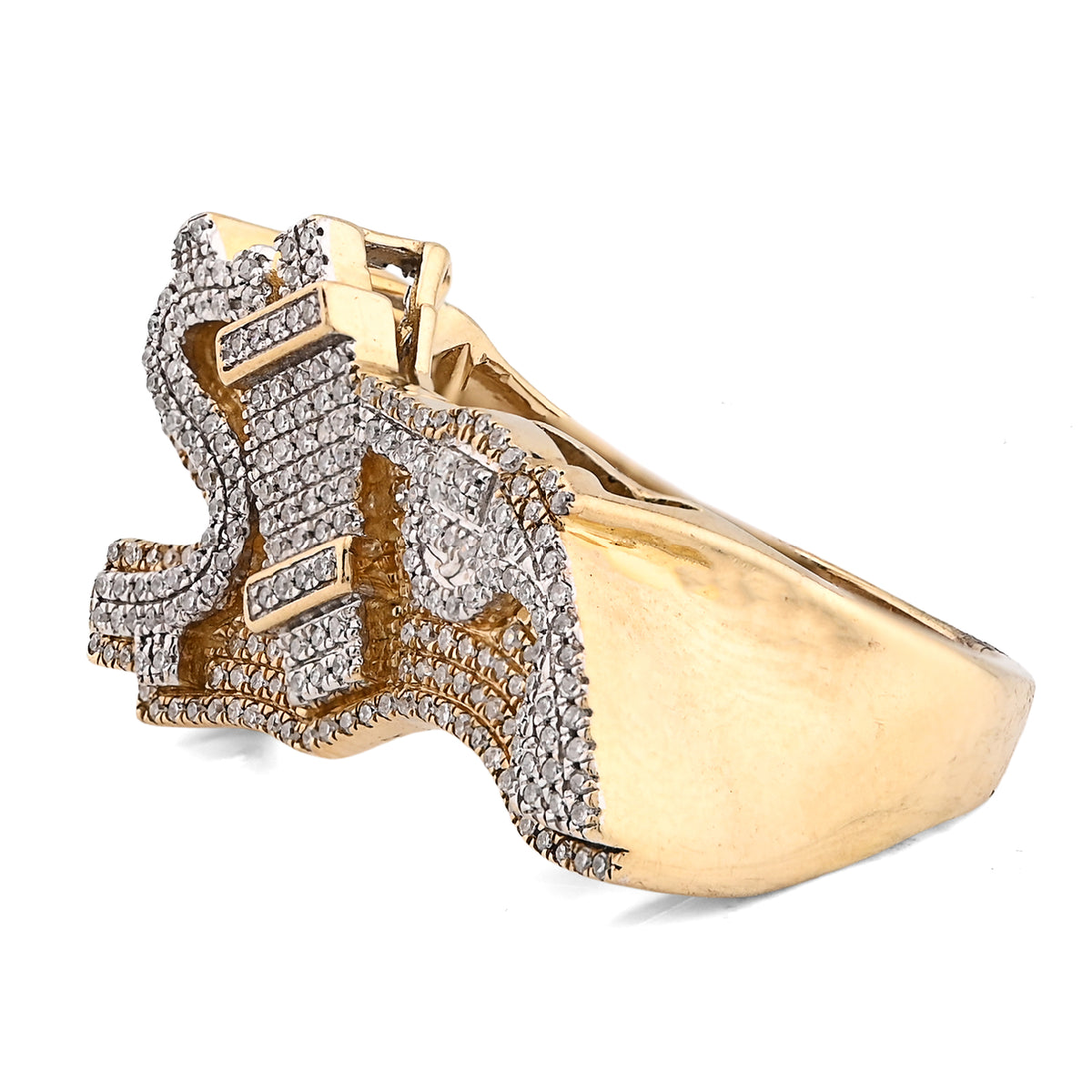 10K Yellow Gold 1.05CT "$", "Electric Plug", "Gun" Men Custom Natural Diamond Ring — view 4