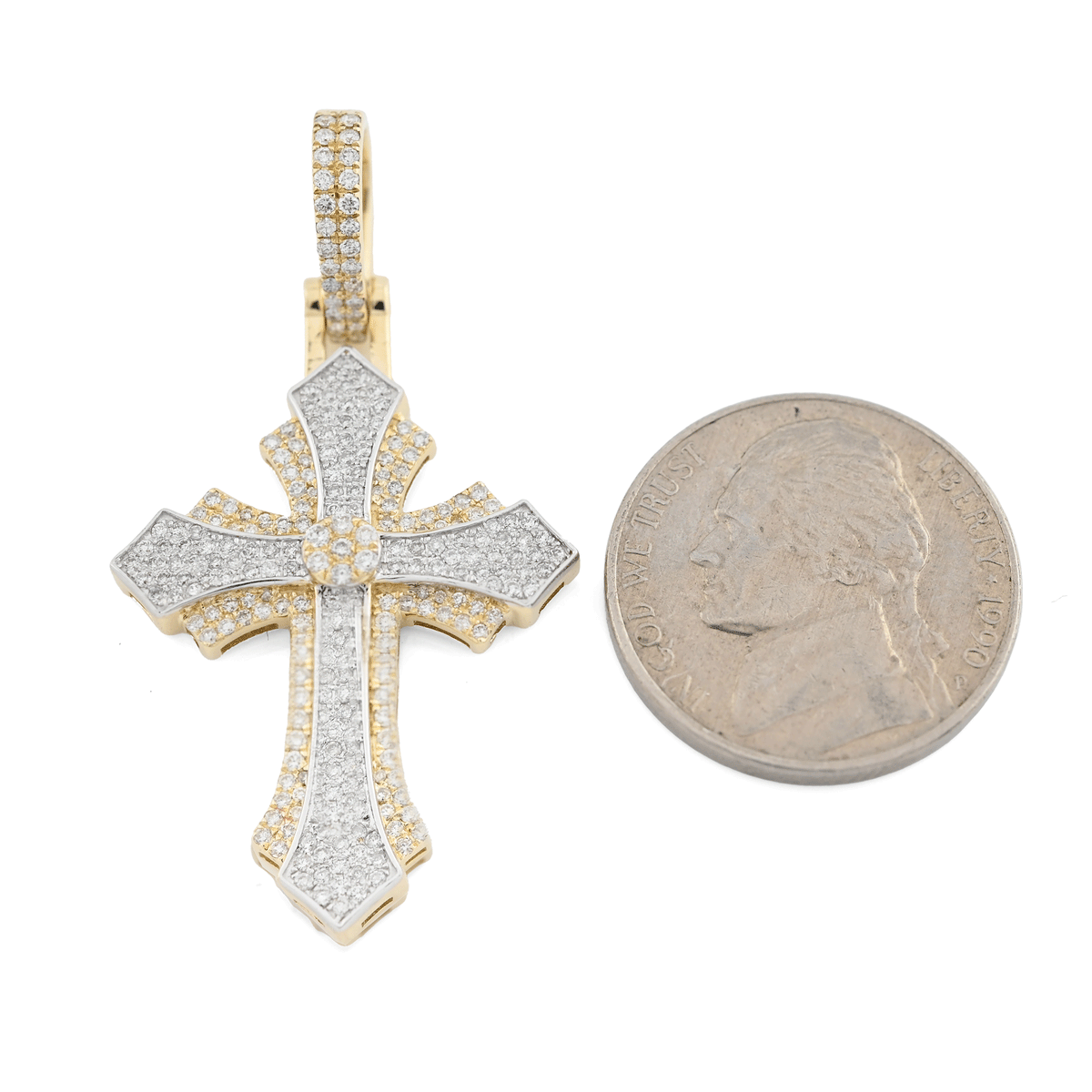 10K Yellow & WHite Gold 2 Tone 0.90CT Natural Diamond Religious Cross Pendant Mens CHarm — view 10