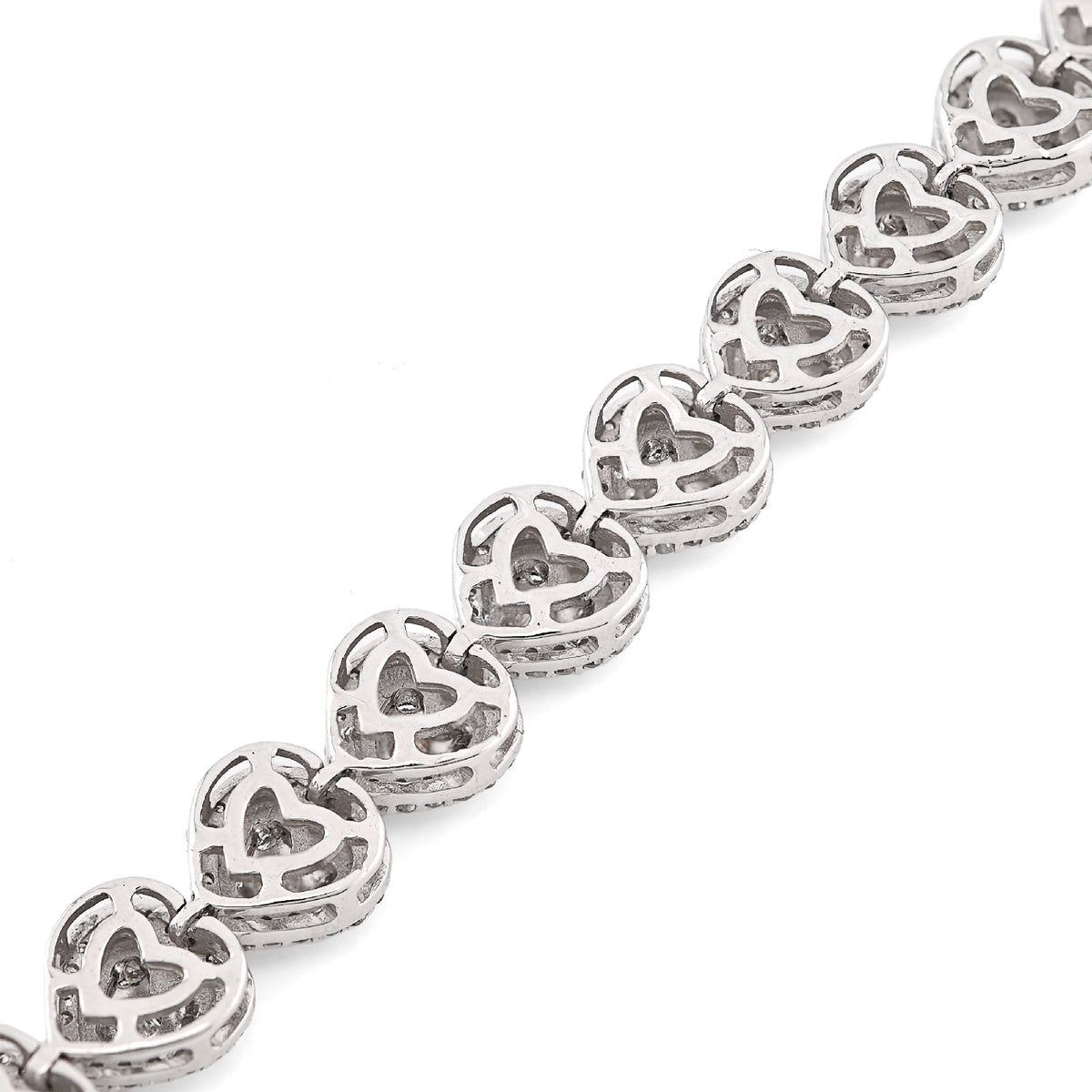 10K White Gold 7MM Natural Diamond 2.1CT Women Tennis Heart Bracelet 7" 13.6g — view 3