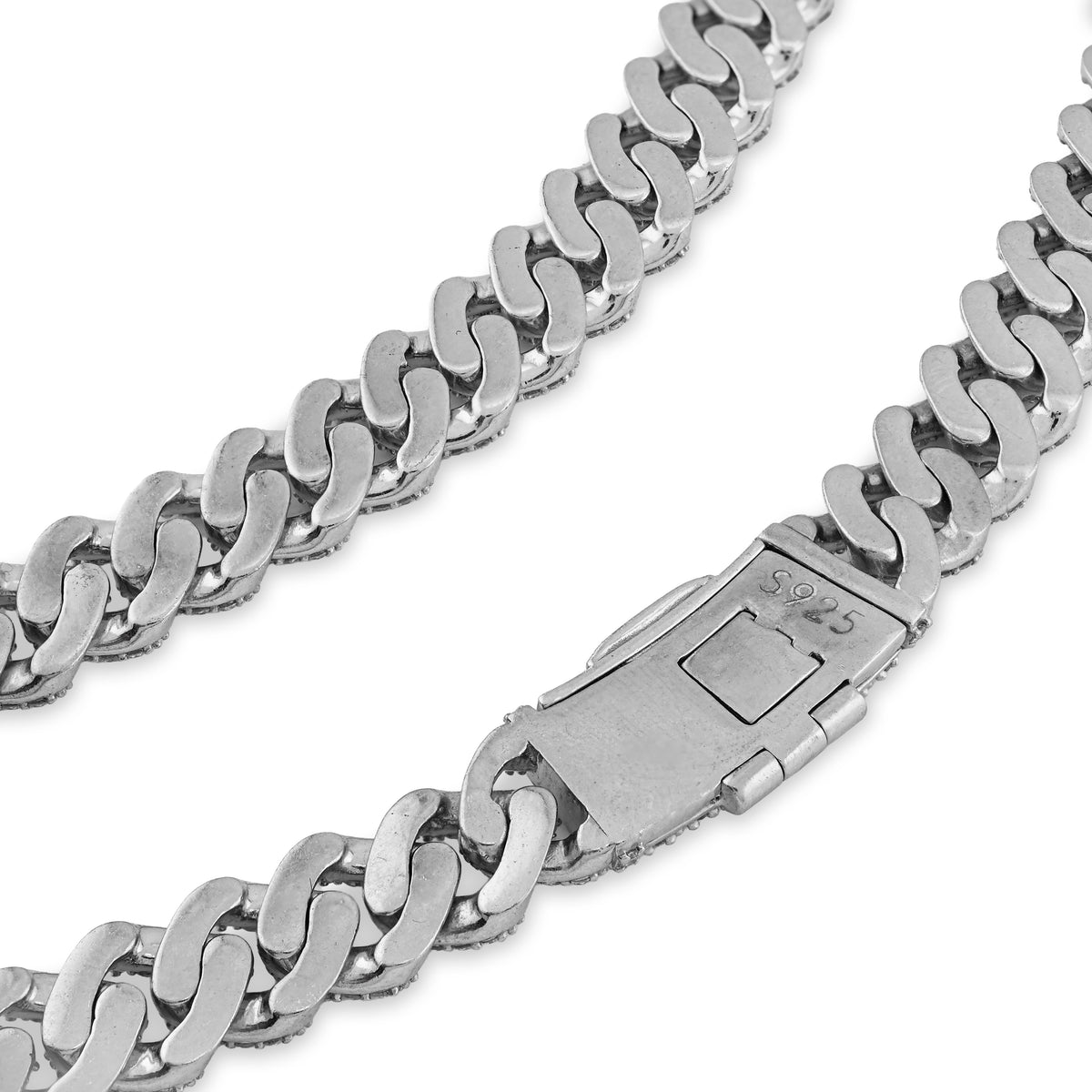 925 SS 20.61CT Lab Diamond 11MM Curb Cuban Link Chain 21" Men Necklace — view 8