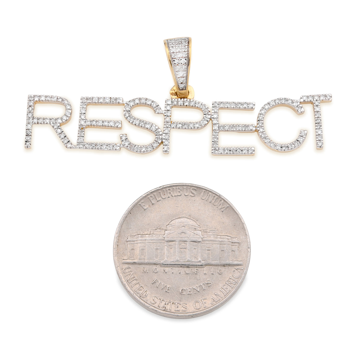 10K Yellow Gold "RESPECT" 0.38CT Natural Diamond Men Pendant Custom Charm — view 6