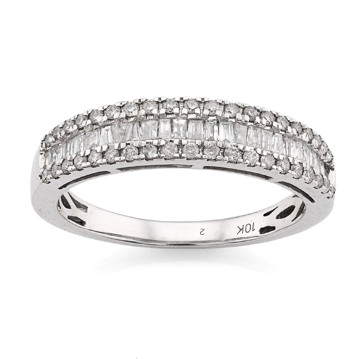 10K White Gold 0.50CT Natural Diamond Round/Baguette Women Band Ring — view 6