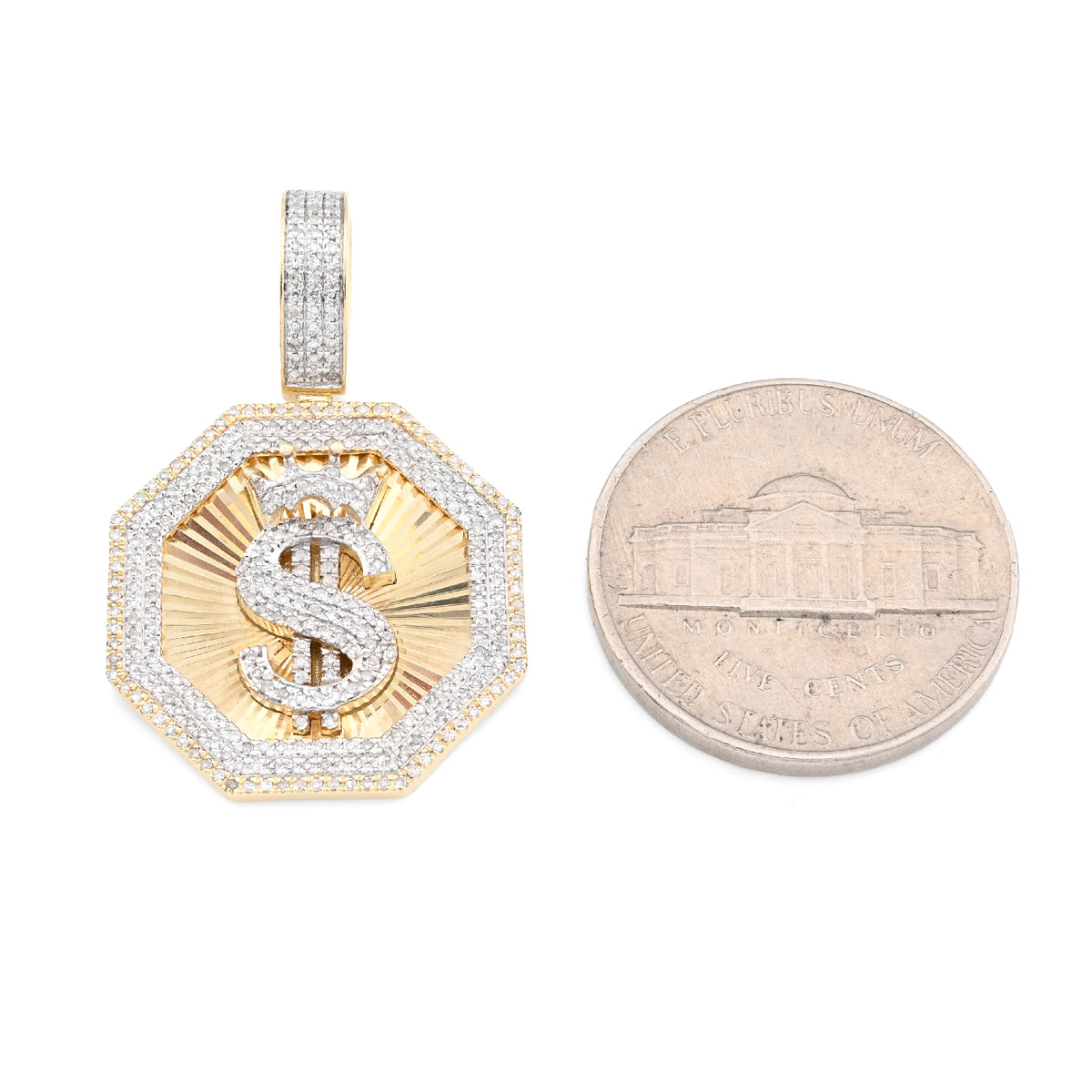 10K Yellow Gold 0.42CT Natural Diamond "$" Dollar Charm Men Pendant — view 5