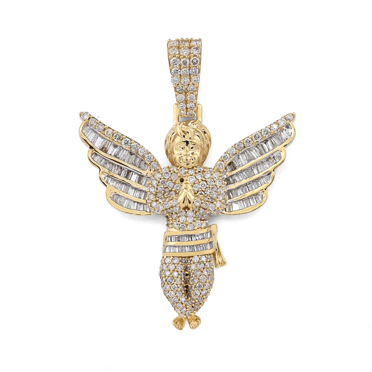 10K Yellow Gold 2.10 Natural Diamond Angel Charm Religious Pendant — view 9
