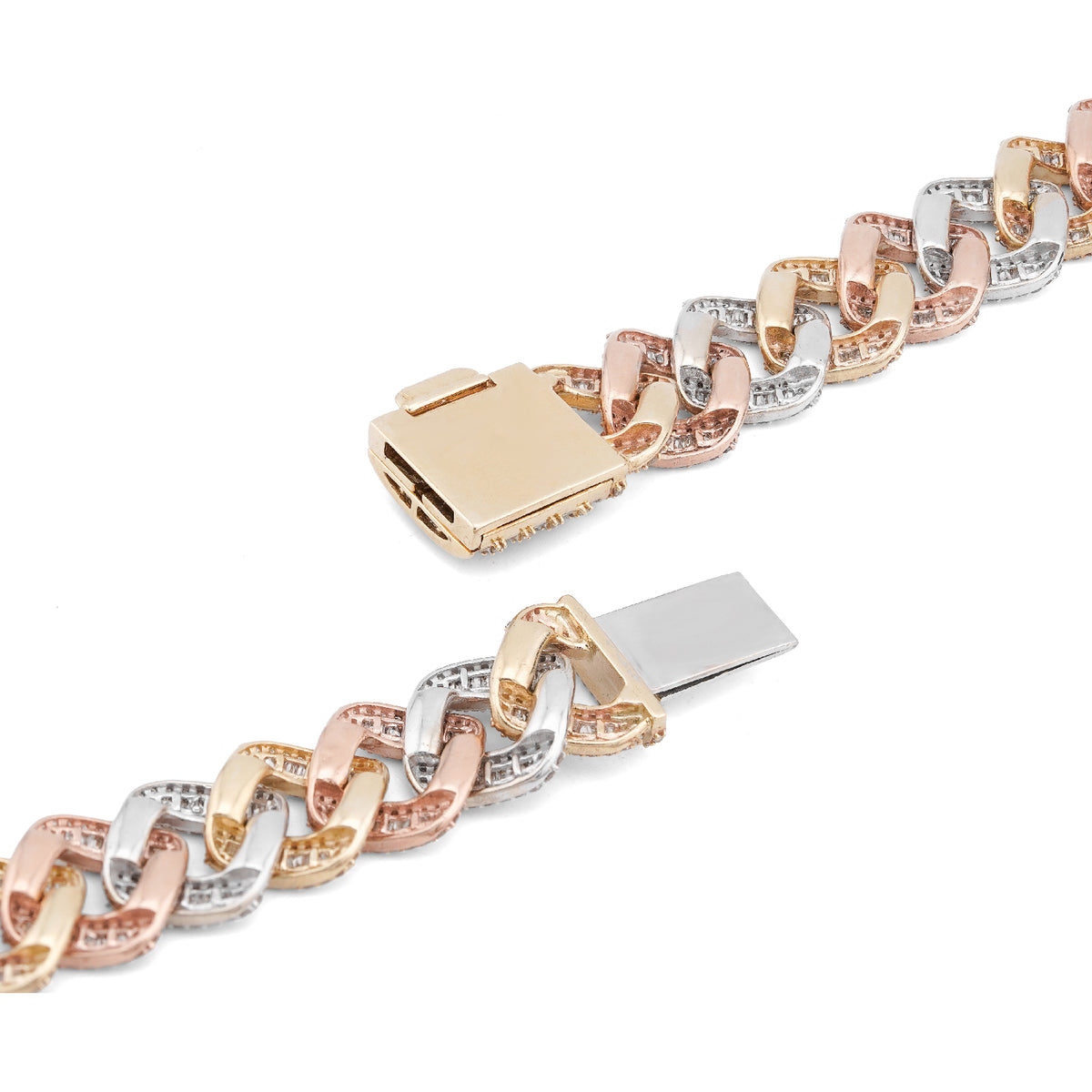 10K 3-Tone Yellow/White/Rose Gold 26CT Natural Diamond Round/Baguette 13MM Chain Men 22" Necklace — view 5