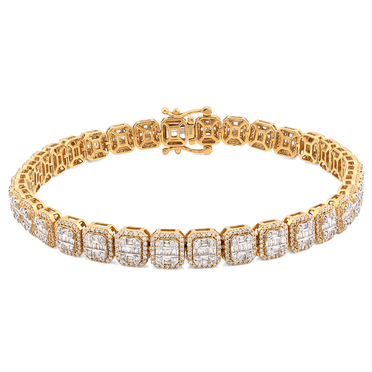 10K Yellow Gold Round/Baguette 4.12CT Natural Diamond Tennis Bracelet 6MM 8" Men Women 18.2g — view 2