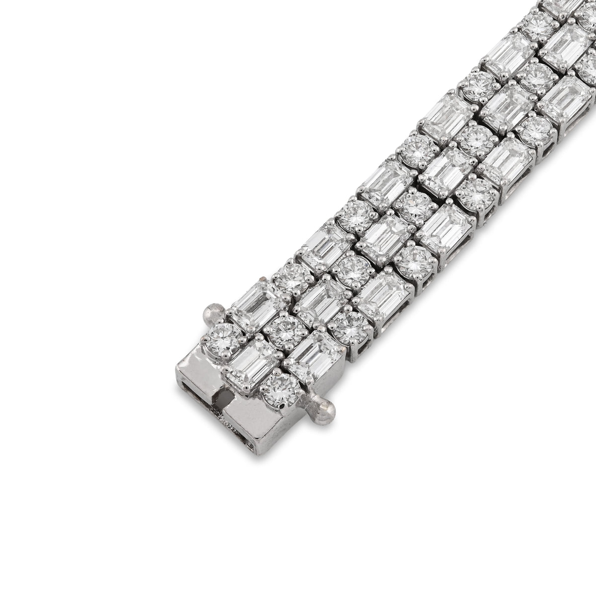 14K White Gold 11.25CT Lab Diamond Three Row Round/Baguette 6.5MM Men Women 7.25" Tennis Bracelet — view 4